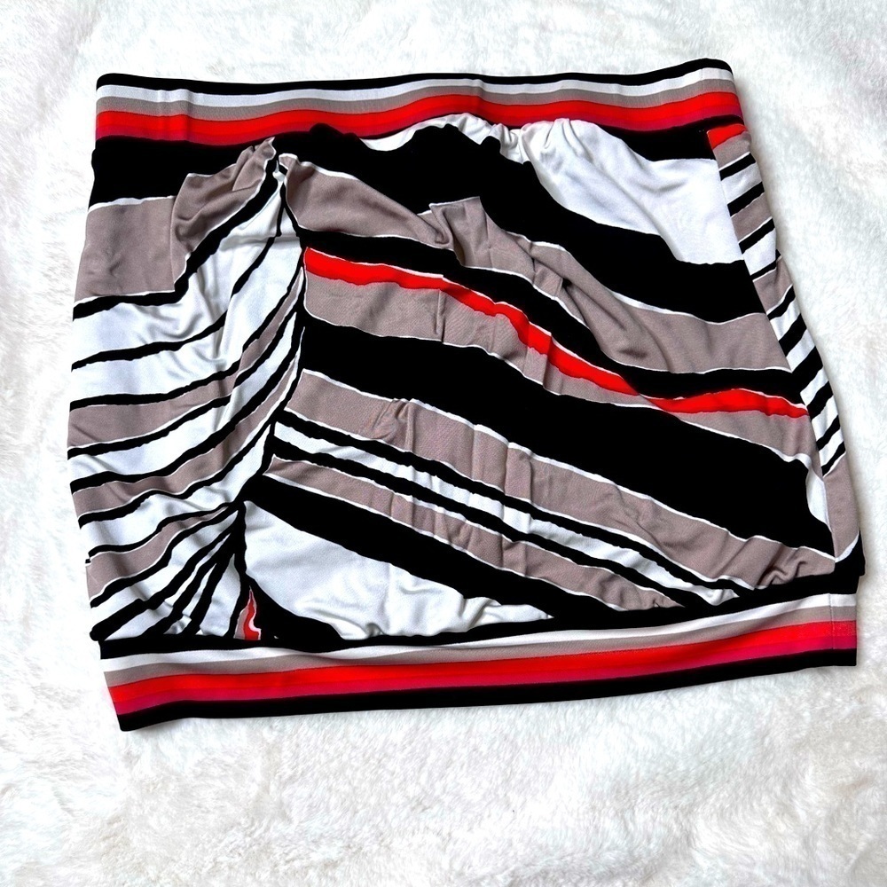 Trina Turk Orange, Black & Cream Striped Mini Skirt